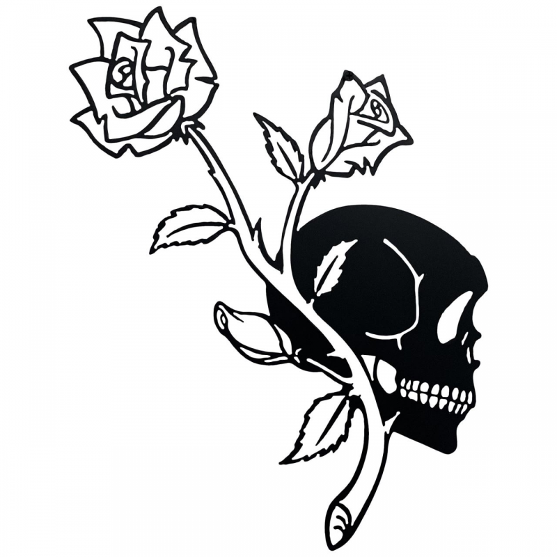 Decoratiune perete Krodesign Skull&Rose, diametru 53 cm, negru