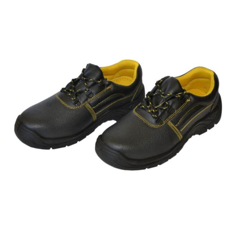  Pantofi de Protectie PROTEK Marime 43, cu Bombeu Metalic, Piele de Bovina, Negru/Galben 