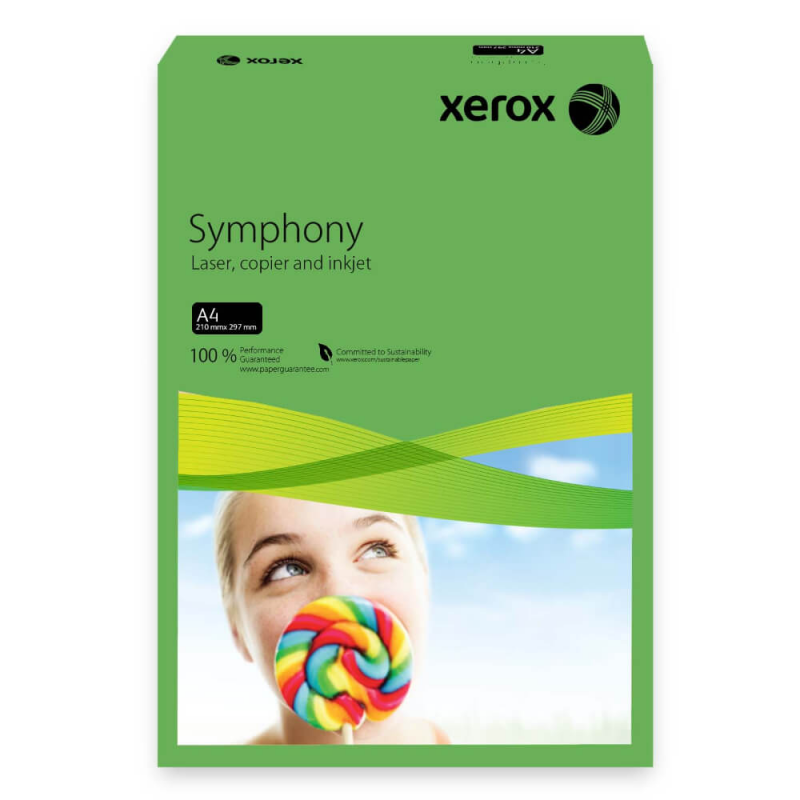 Carton Copiator A4 Xerox Symphony, Verde Intens, 250 Coli/Top, 160 g/m²