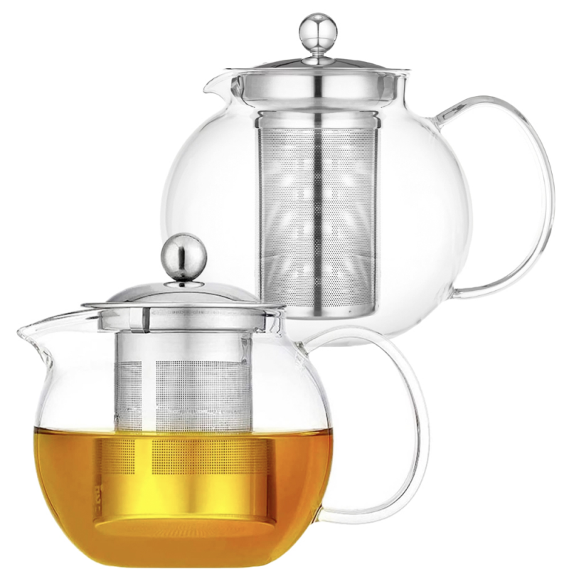  Set 2 ceainice cu infuzor, Quasar & Co, recipiente pentru ceai/cafea, 1.4 l, transparent 