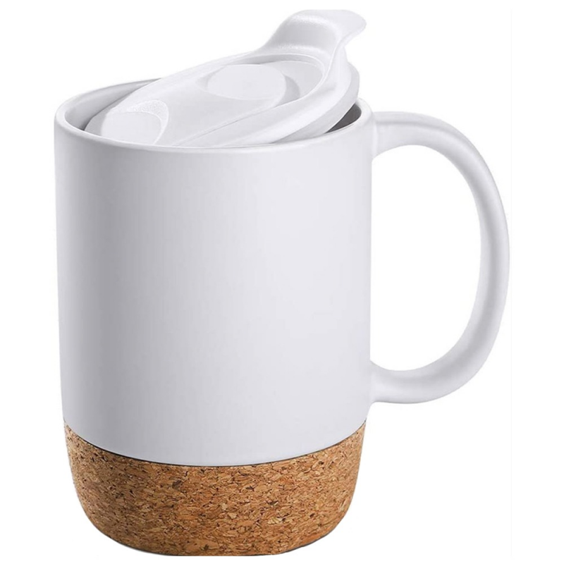  Cana cafea/ceai, Quasar & Co, 400 ml, ceramica, cu capac to go, baza de pluta, alb 