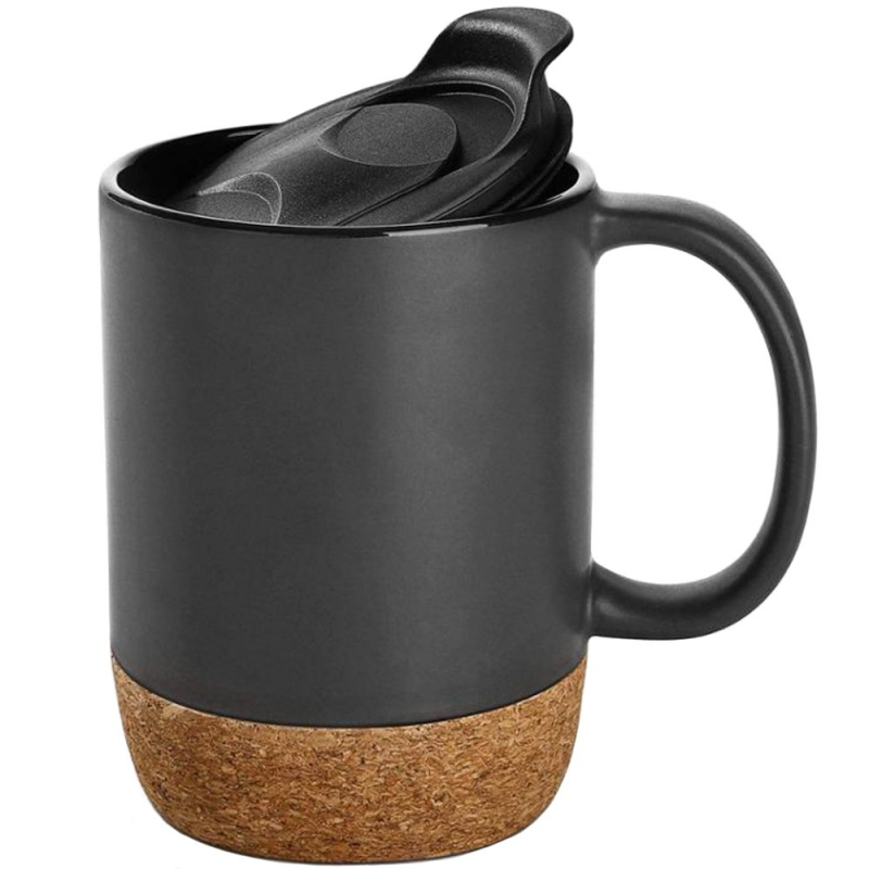  Cana cafea/ceai, Quasar & Co, 400 ml, ceramica, cu capac to go, baza de pluta, negru 