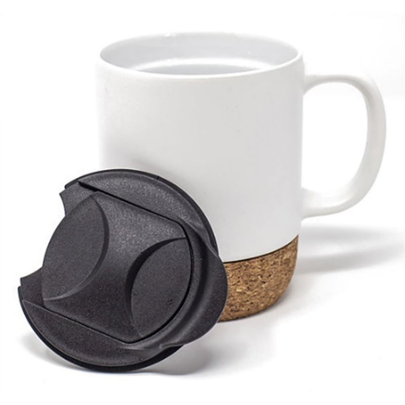  Cana cafea/ceai, Quasar & Co, 400 ml, ceramica, cu capac to go, baza de pluta, alb mat 