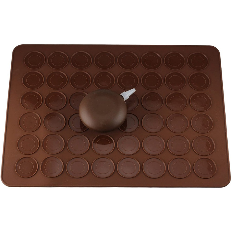  Set macarons, Quasar & Co, dispozitiv cu 4 duiuri si tava 48 forme, silicon, 38 x 28 cm, maro 