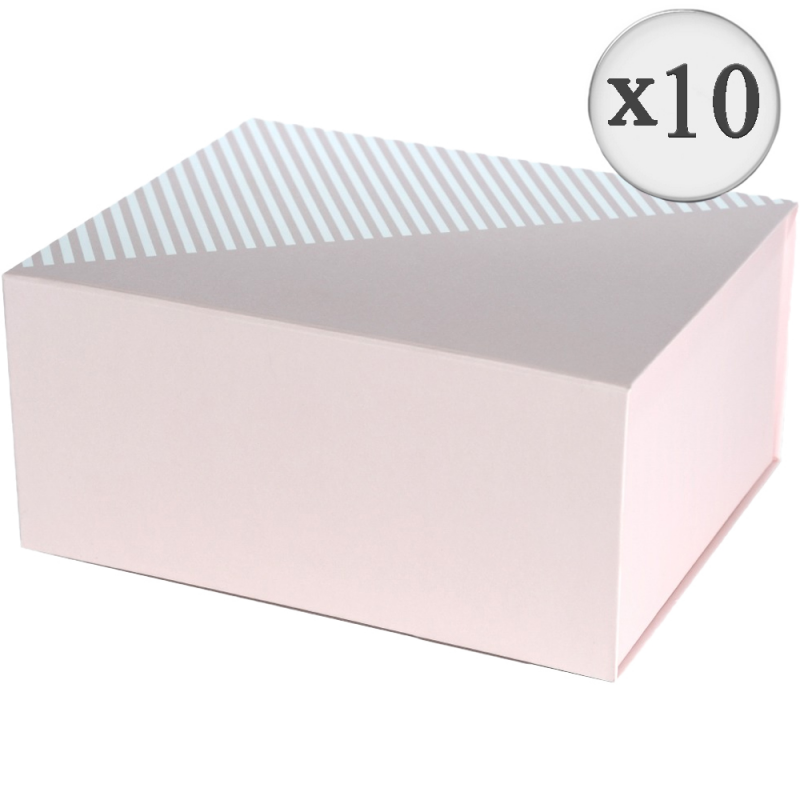 Set 10 cutii cadouri, Quasar & Co.®, pliabile, inchidere magnetica, carton 2 mm, 19 x 13.5 x 11.5 cm, roz pal
