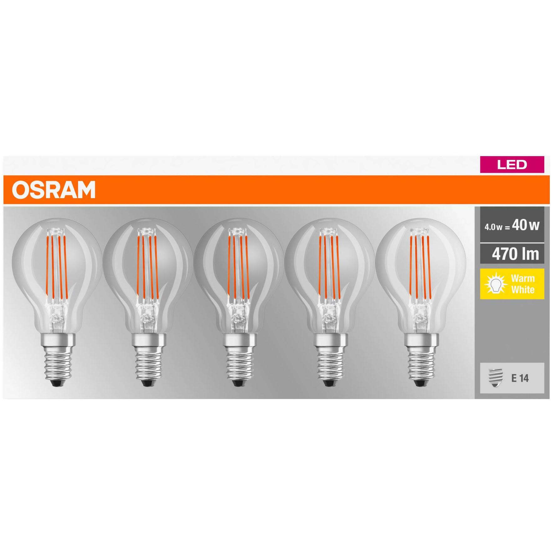  Set 5 becuri LED Osram, Soclu E14, 4W, Lumina calda 