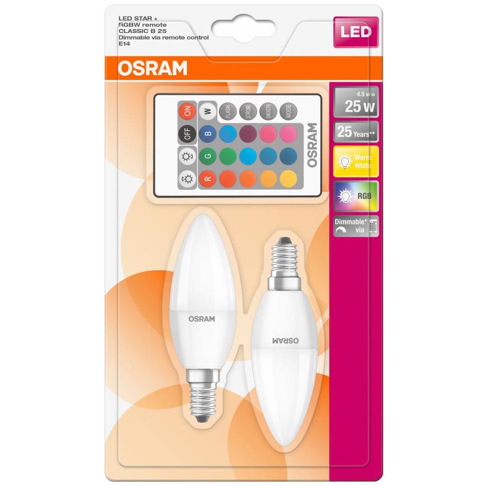  Set 2 becuri LED RGB Osram, Soclu E14, 4.5W, Lumina RGB, Telecomanda 