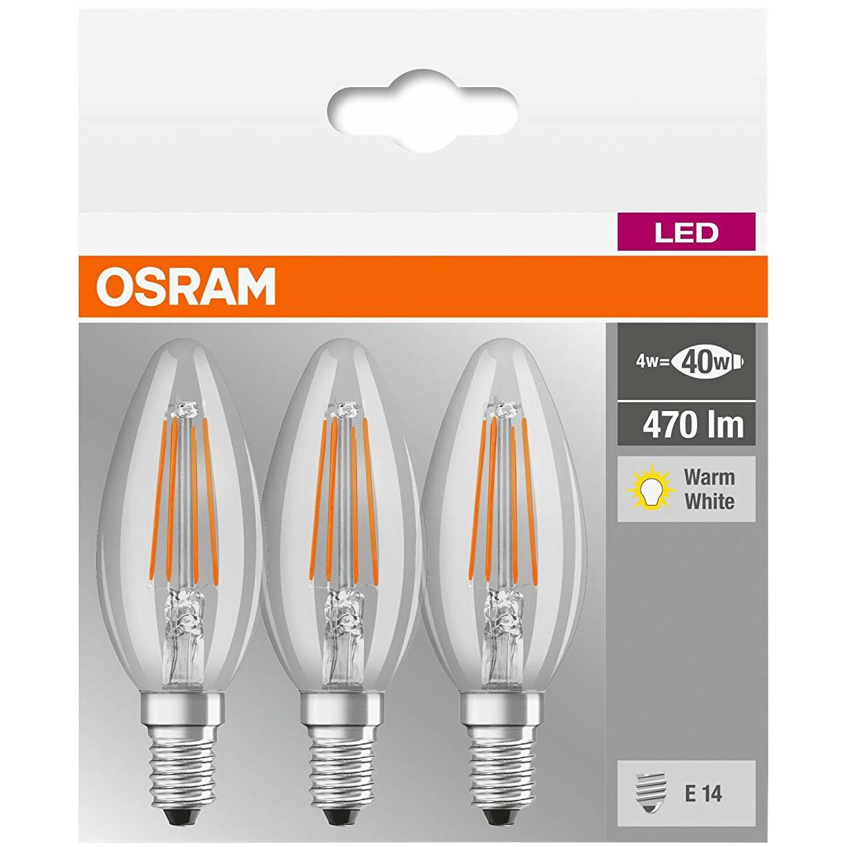  Set 3 becuri LED Osram, Soclu E14, 4W, Lumina calda 