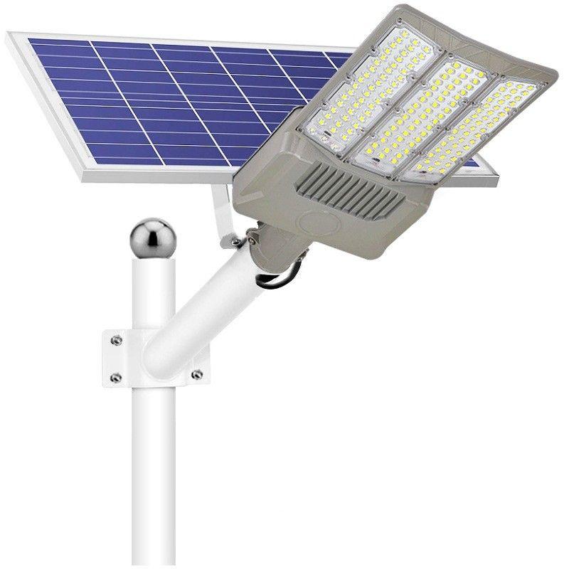 Lampa solara stradala eMazing, pentru curte sau strada, cu trei grile, lumina rece, putere 1000W, autonomie 10 ore, 55 x 23 x 9 cm, gri