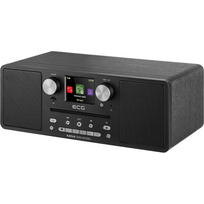 Internet radio ECG B.BOLD 7200 Intero Black, FM + DAB, stereo 2 × 10 W, CD audio si MP3, Bluetooth, USB, carcasa lemn, negru