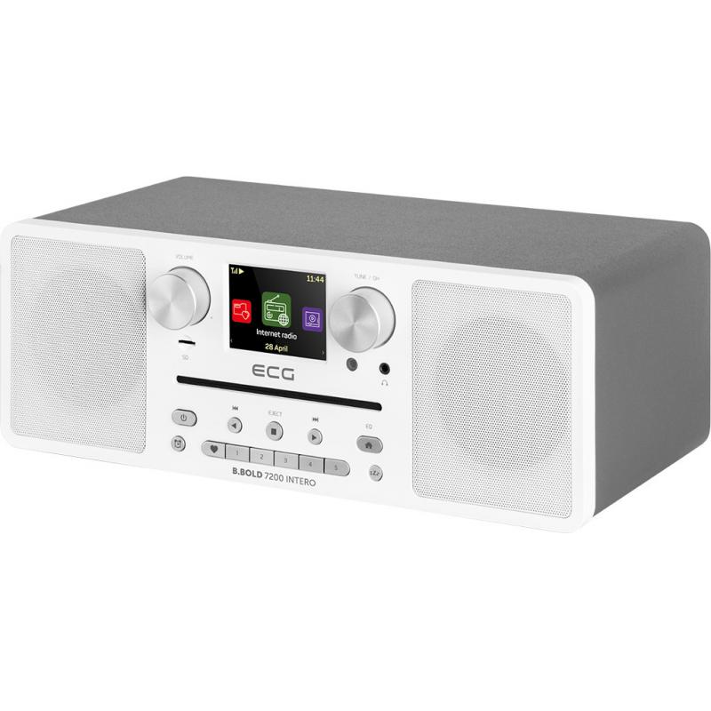 Internet radio ECG B.BOLD 7200 Intero White, FM + DAB, stereo 2 × 10 W, CD audio si MP3,Bluetooth, USB, carcasa lemn, alb