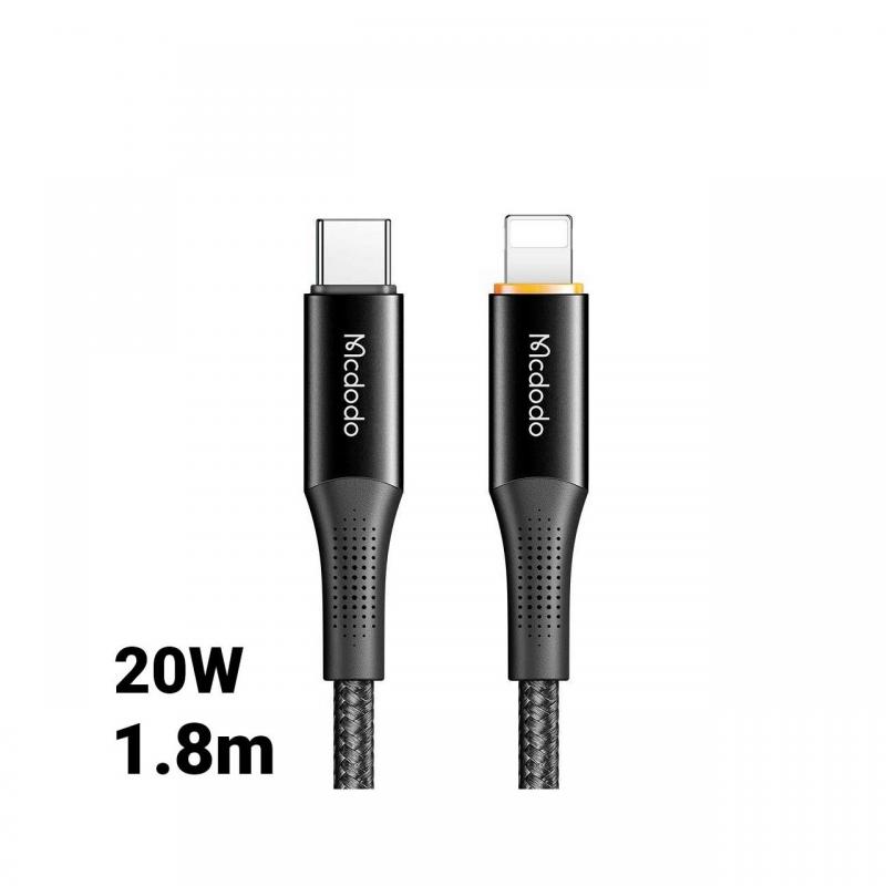 Cablu Type-C la Lightning Mcdodo PD Fast Charge Black, 20W, 1.8m, indicator led
