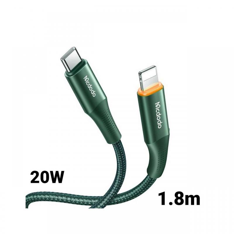 Cablu Type-C la Lightning Mcdodo PD Fast Charge Green, 20W, 1.8m, indicator led
