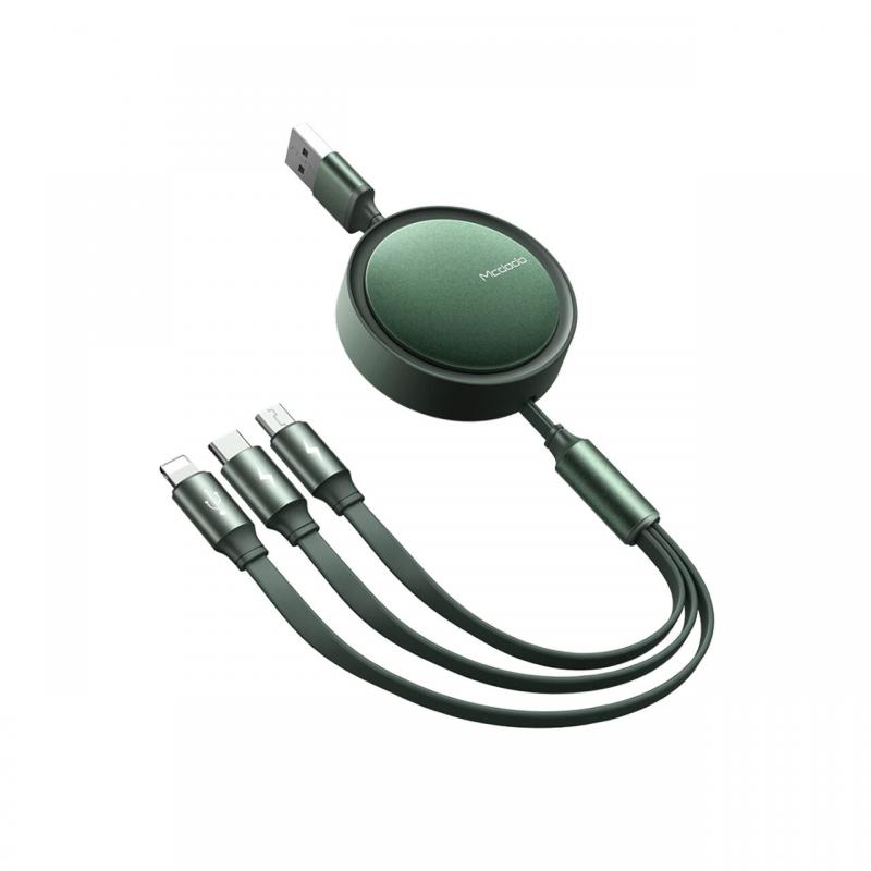 Cablu Lightning & MicroUSB & Type-C Mcdodo 3 in 1 Retractable Green