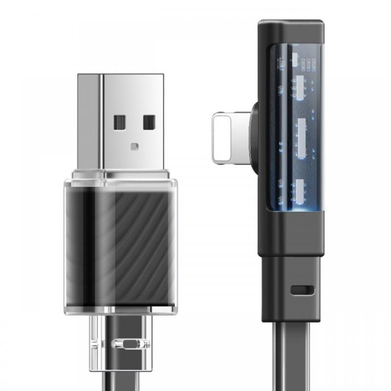 Mcdodo Cablu USB la Lightning Dichromatic 90 grade, Fast Charging, LED, 3A, 1.8m, Negru