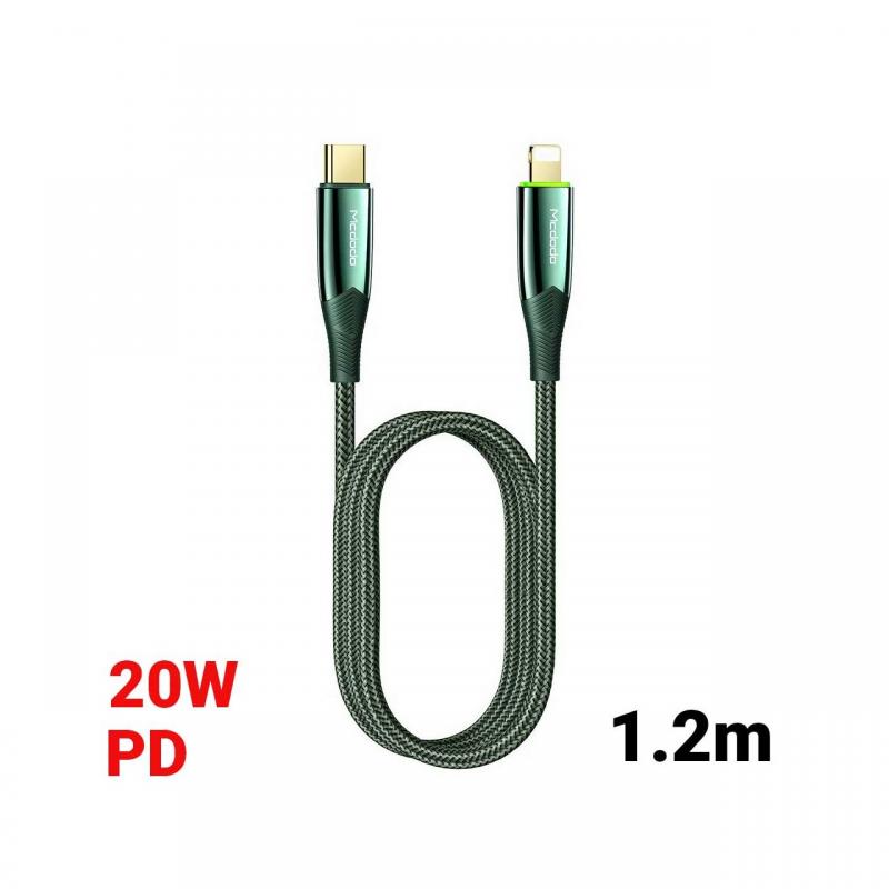 Cablu Type-C la Lightning Mcdodo Shark Series Green (PD, 1.2m, 20W, oprire automata)