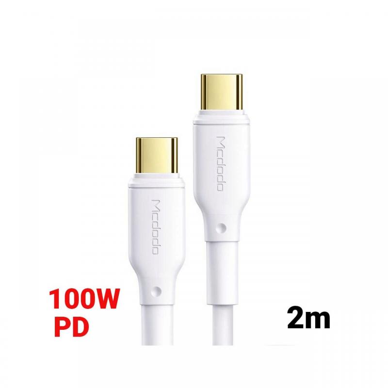 Cablu Type-C la Type-C Mcdodo White Series White (5A, 2m, 100W, PD)