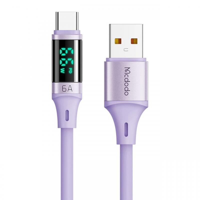Mcdodo Cablu USB la Type-C Digital Display Silicone Super Fast Charging, 6A, 1.2m, Mov