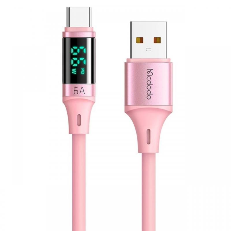 Mcdodo Cablu USB la Type-C Digital Display Silicone Super Fast Charging, 6A, 1.2m, Roz