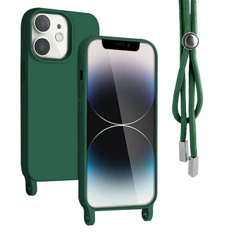 Lemontti Husa Silicon cu Snur iPhone 12 / 12 Pro Verde (protectie 360°, material fin, captusit cu microfibra)