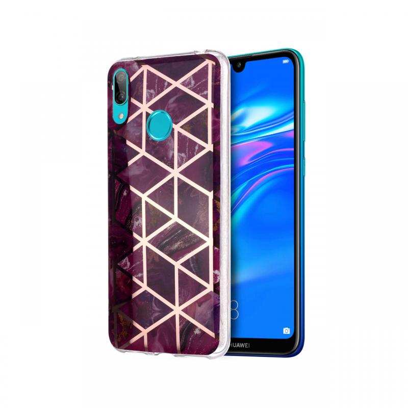 Husa Huawei Y7 2019 Lemontti Plating Marble Pattern Soft Purple