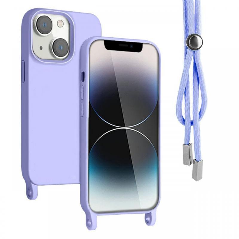Lemontti Husa Silicon cu Snur iPhone 13 Mov (protectie 360°, material fin, captusit cu microfibra)