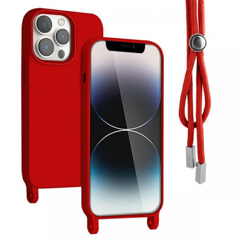 Lemontti Husa Silicon cu Snur iPhone 13 Pro Rosu (protectie 360°, material fin, captusit cu microfibra)