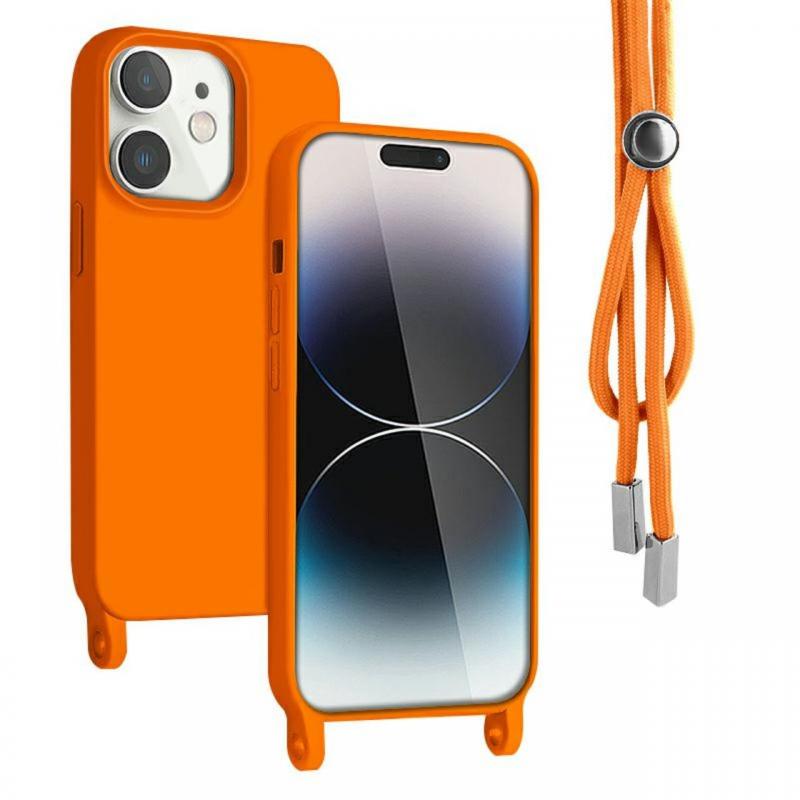 Lemontti Husa Silicon cu Snur iPhone 11 Portocaliu (protectie 360°, material fin, captusit cu microfibra)