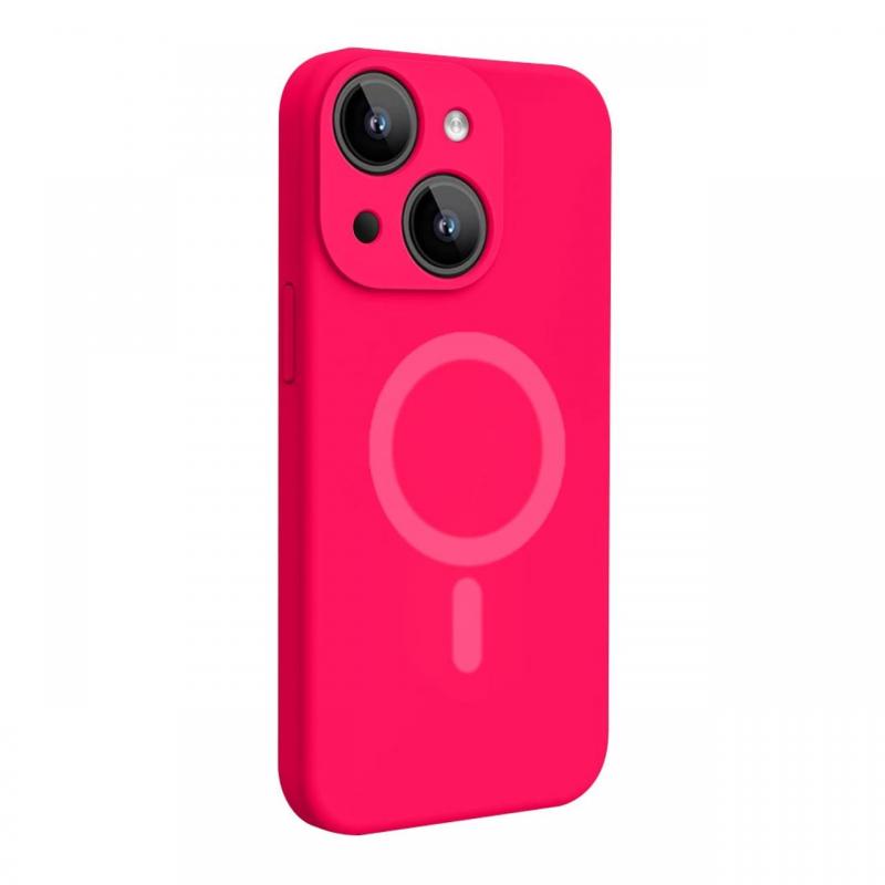 Lemontti Husa Liquid Silicon MagCharge iPhone 15 Roz Neon (protectie 360°, material fin, captusit cu microfibra)