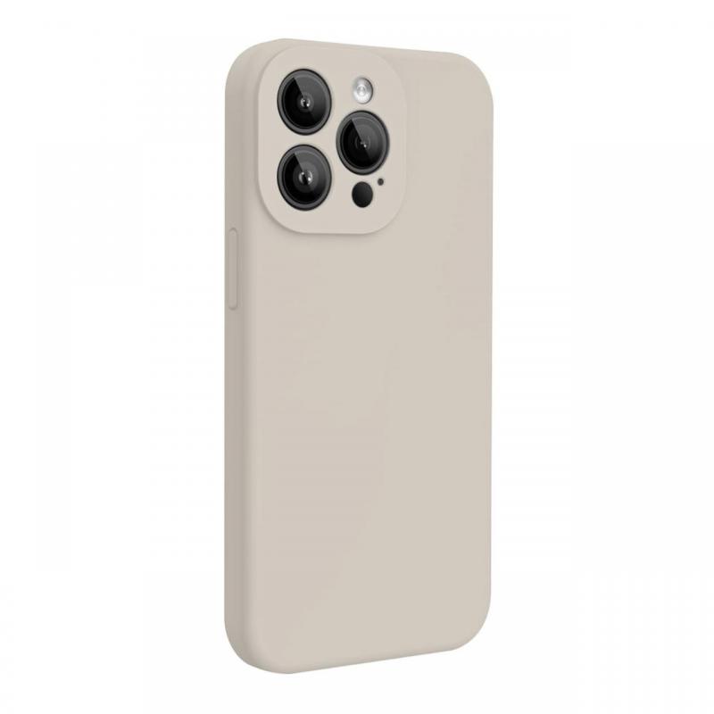 Lemontti Husa Liquid Silicon MagCharge iPhone 15 Pro Bej (protectie 360°, material fin, captusit cu microfibra)