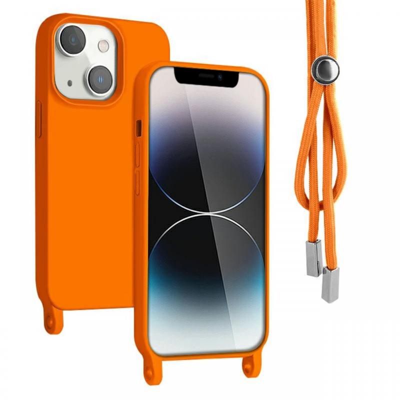 Lemontti Husa Silicon cu Snur iPhone 14 Portocaliu (protectie 360°, material fin, captusit cu microfibra)