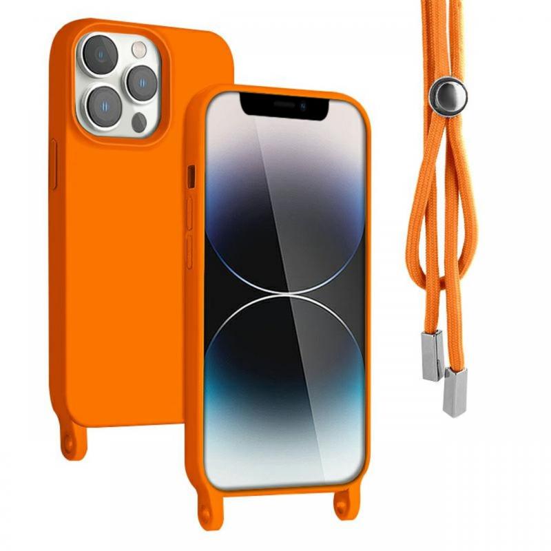 Lemontti Husa Silicon cu Snur iPhone 13 Pro Portocaliu (protectie 360°, material fin, captusit cu microfibra)