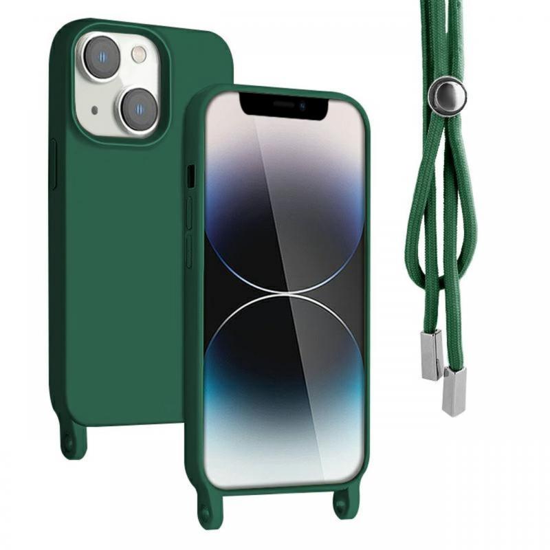 Lemontti Husa Silicon cu Snur iPhone 13 Verde (protectie 360°, material fin, captusit cu microfibra)