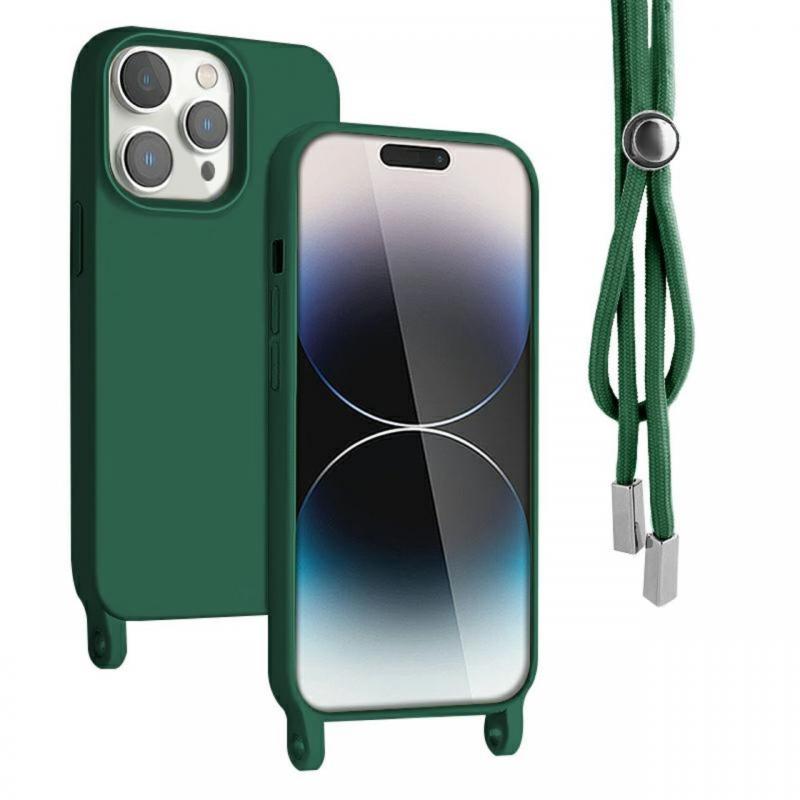 Lemontti Husa Silicon cu Snur iPhone 13 Pro Verde (protectie 360°, material fin, captusit cu microfibra)