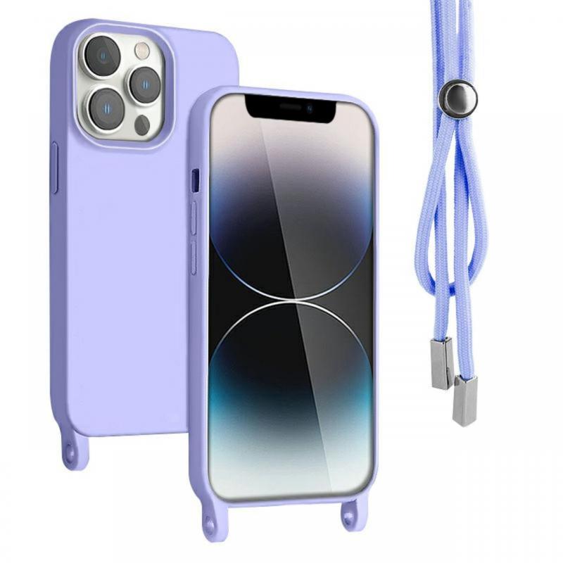 Lemontti Husa Silicon cu Snur iPhone 13 Pro Mov (protectie 360°, material fin, captusit cu microfibra)