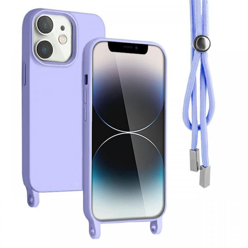 Lemontti Husa Silicon cu Snur iPhone 12 / 12 Pro Mov (protectie 360°, material fin, captusit cu microfibra)