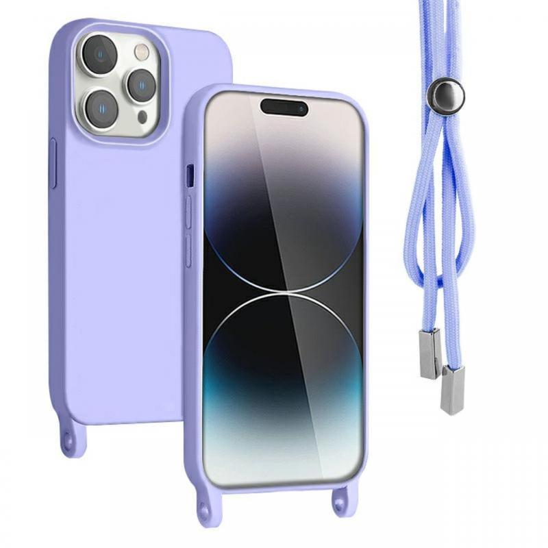 Lemontti Husa Silicon cu Snur iPhone 14 Pro Mov (protectie 360°, material fin, captusit cu microfibra)