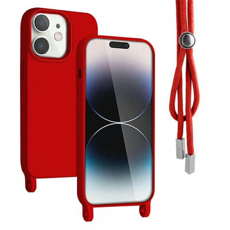 Lemontti Husa Silicon cu Snur iPhone 11 Rosu (protectie 360°, material fin, captusit cu microfibra)