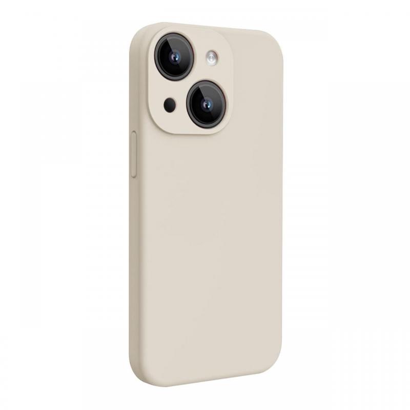 Lemontti Husa Liquid Silicon MagCharge iPhone 15 Bej (protectie 360°, material fin, captusit cu microfibra)