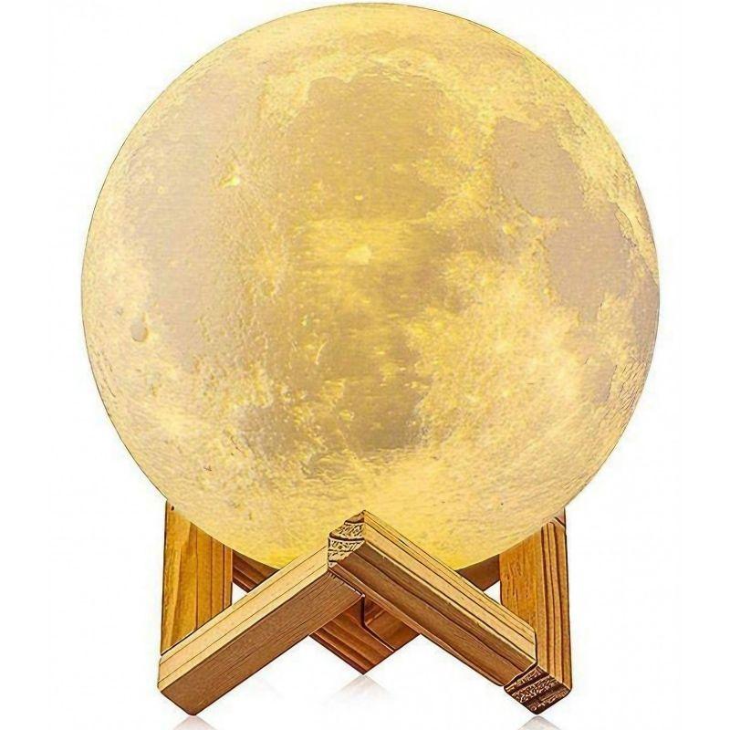 Lampa de veghe 3D Moon Light eMazing cu diametru 8 cm in forma de luna, multicolor, alimentare baterii, suport din plastic inclus