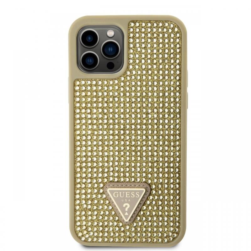 Guess Husa Rhinestones Triangle Metal Logo iPhone 12 / 12 Pro Auriu