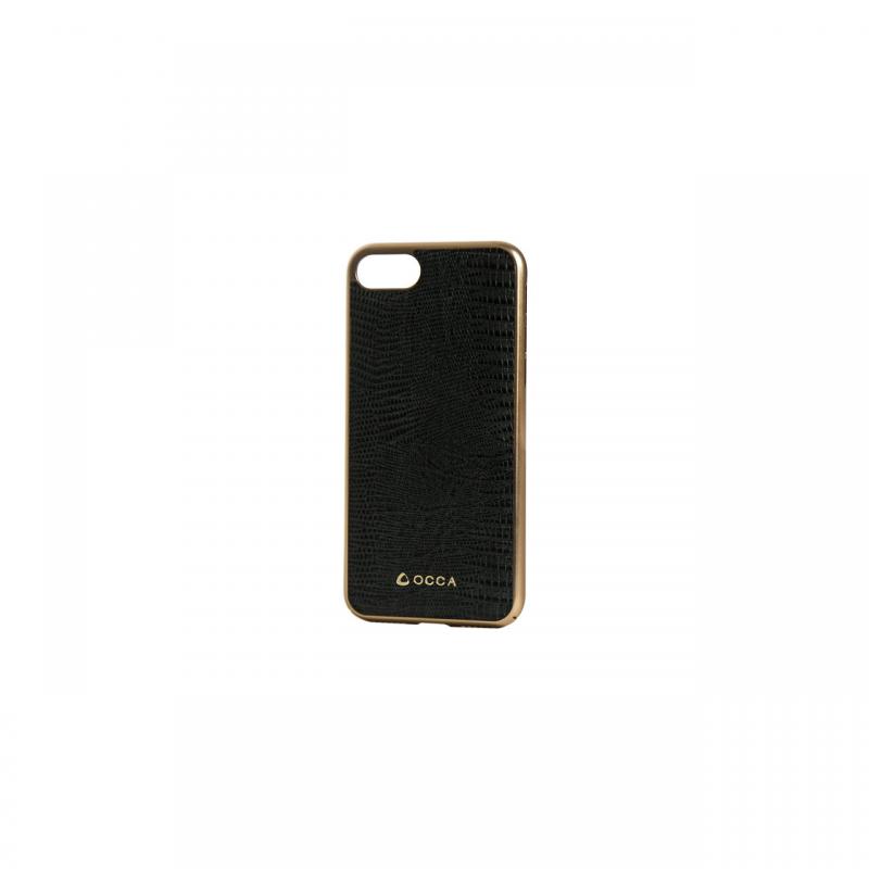 Husa iPhone 7/8/SE2020/SE2022 Occa Lizard Black(piele naturala, protectie margine 360°)