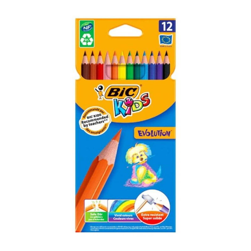  Creioane Colorate Bic Evolution, 12 Buc/set, Culori Asortate 
