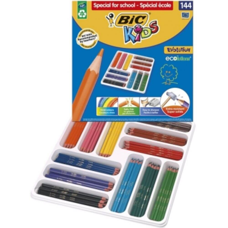  Creioane Colorate Bic Evolution, 144 Buc/set, Culori Asortate 