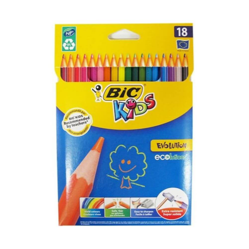  Creioane Colorate Bic Evolution, 18 Buc/set, Culori Asortate 