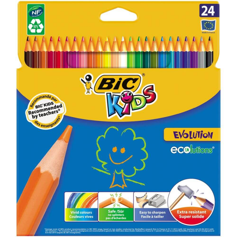 Creioane Colorate Bic Evolution, 24 Buc/set, Culori Asortate 