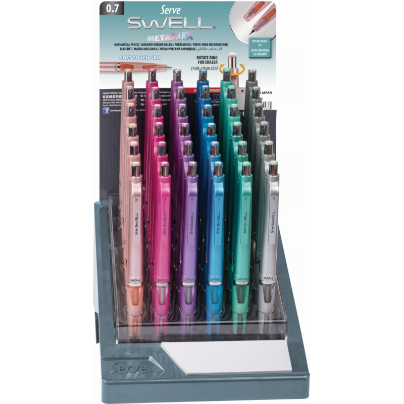  Creion Mecanic Swell, 0.7 Mm, Culori Metalice, 36 Bucati, Prezentare Pe Display Expunere 