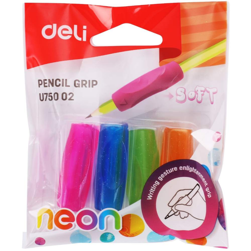 Set 4 Gripuri Cauciucate pentru Creion Deli Neon, Diverse Culori