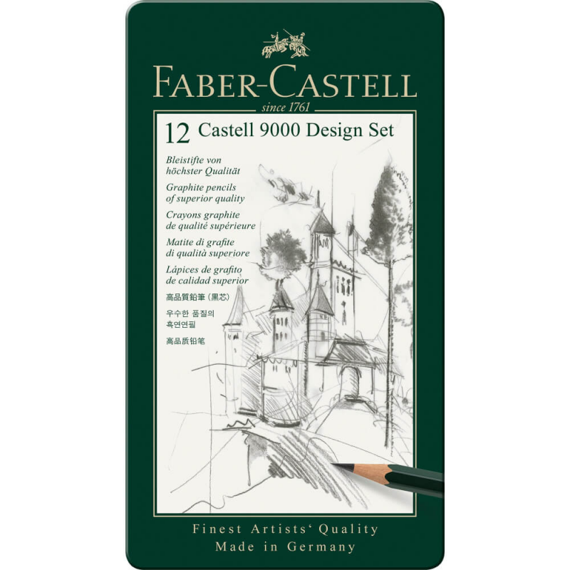 Set 12 Creioane Grafit Faber – Castell 9000 Set Design, Forma Hexagonala