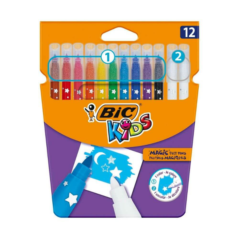 Carioci Colorate Lavabile Bic Colour&erase, 12 Buc/set, Culori Asortate